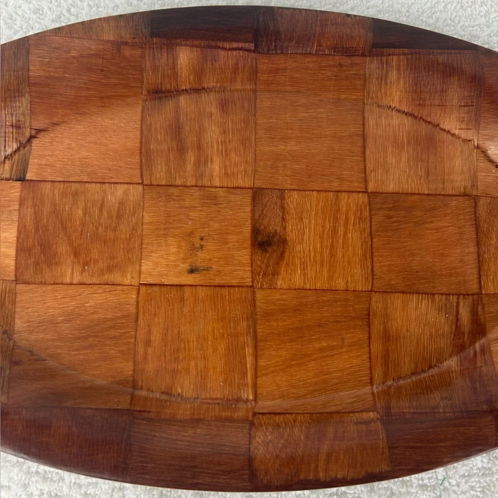 VTG Pressed wood tray featuring a distinct checkerboard parquet pattern